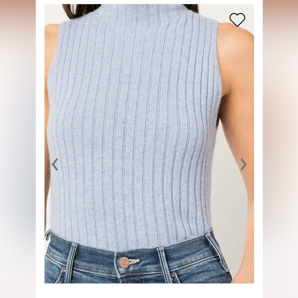 KHAITE Jolene Blueberry Blue Sleeveless Cashmere Turtleneck Sweater Size XL - Picture 2 of 16